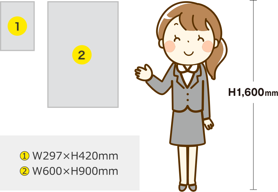 ①W297 x H420mm／②W600 x H900mm